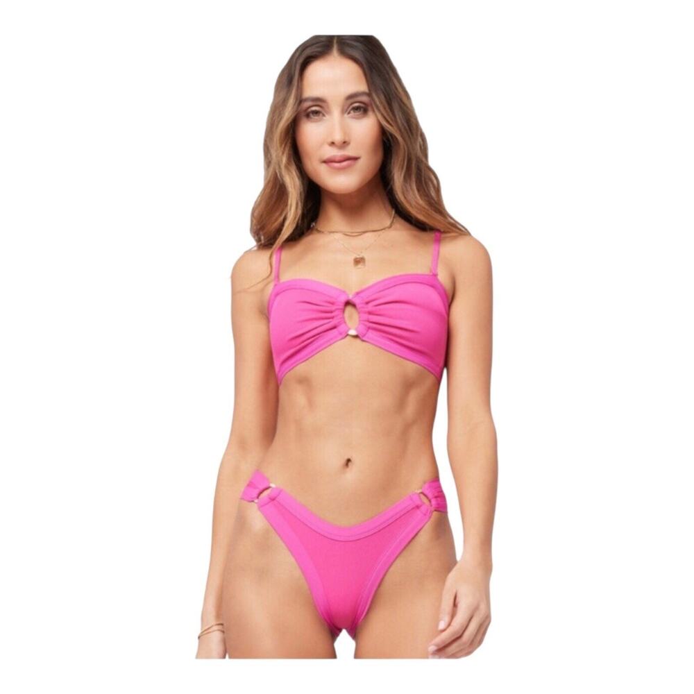 L*Space Anna Bitsy Cut Bougainvillea Pink Ribbed Bikini Bottom Women’s XS NWT